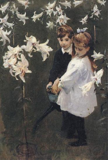 John Singer Sargent Garden Study of the Vickers Children France oil painting art